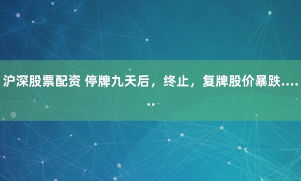 沪深股票配资 停牌九天后，终止，复牌股价暴跌......